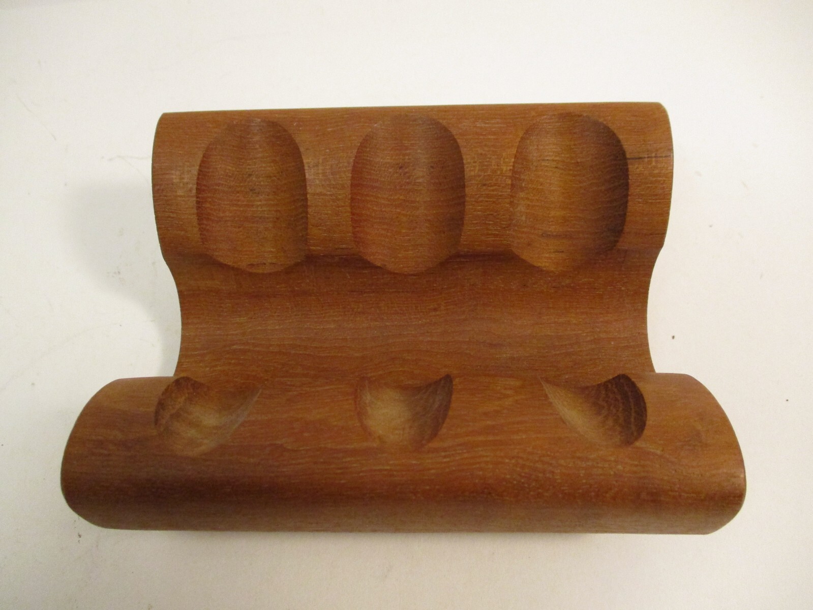 Vintage MCM Denmark Teak Wood Pipe Stand Rest 3 Slot One Piece
