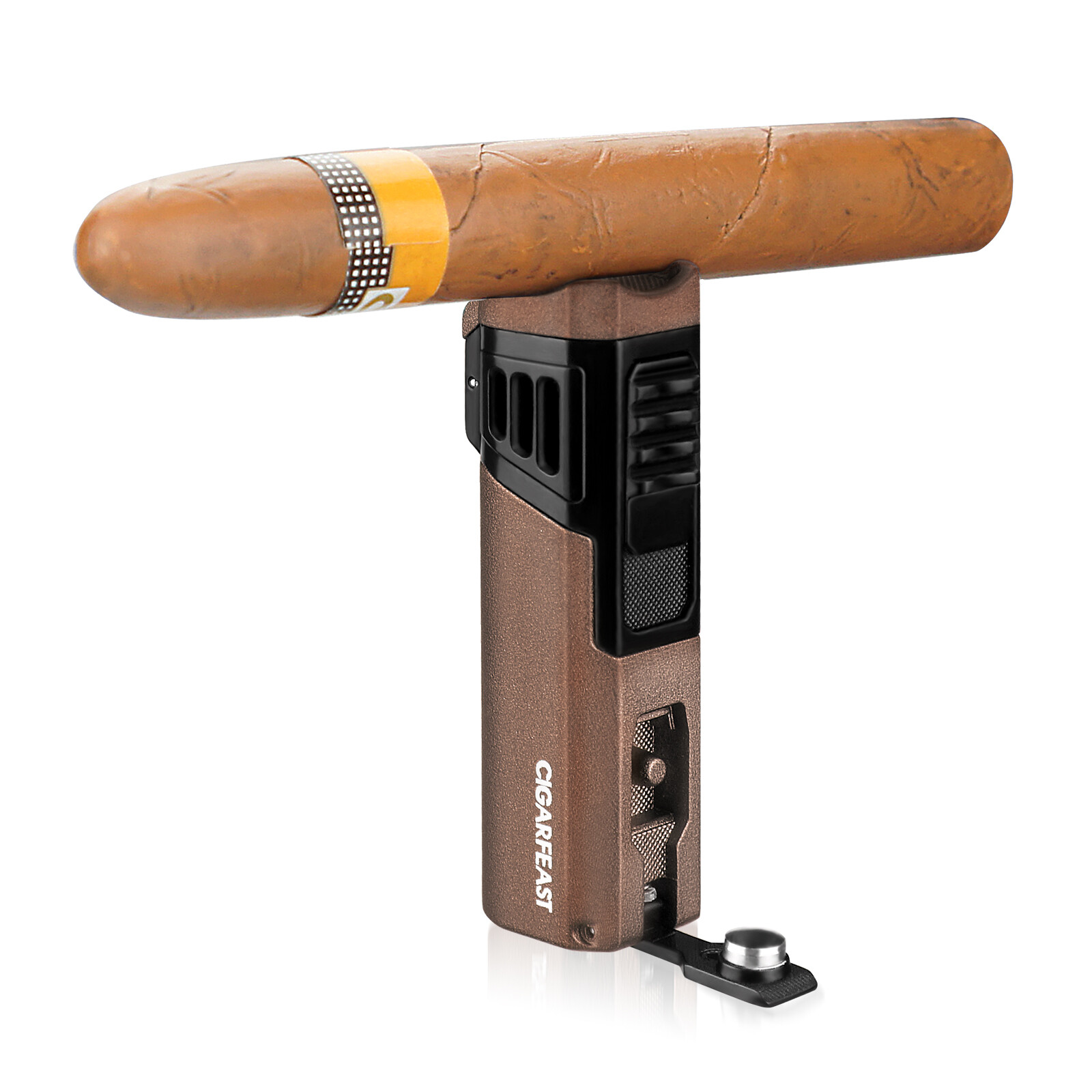 Quad 4 Jet Flame Torch Lighter Refillable Butane Cigar Lighter with Punch Stand