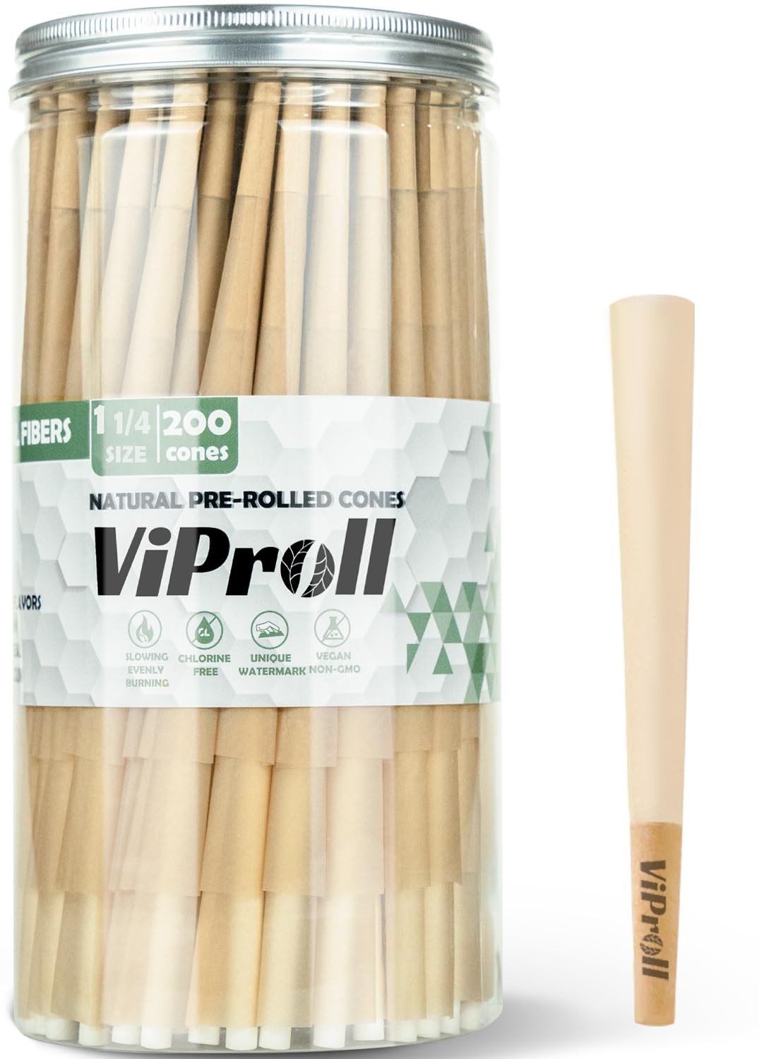 Pre Rolled Cones 1 1/4 Size 200 Pack, Natural Unbleached Cones Rolling Papers…