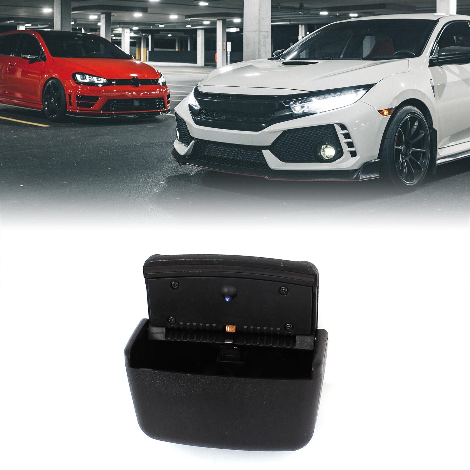 Car Black Plastic Rectangle Shape Blue LED Light Cigarette Ashtray Holder
