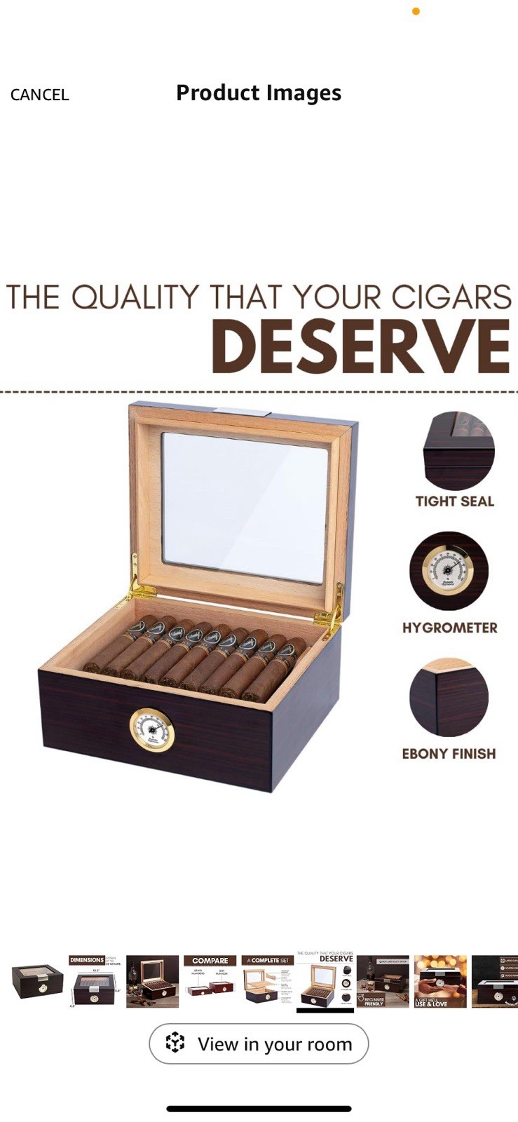 MANTELLO Cigars Humidor Glass Top Spanish Cedar Lined Cigar Box Up To 50 Cigars