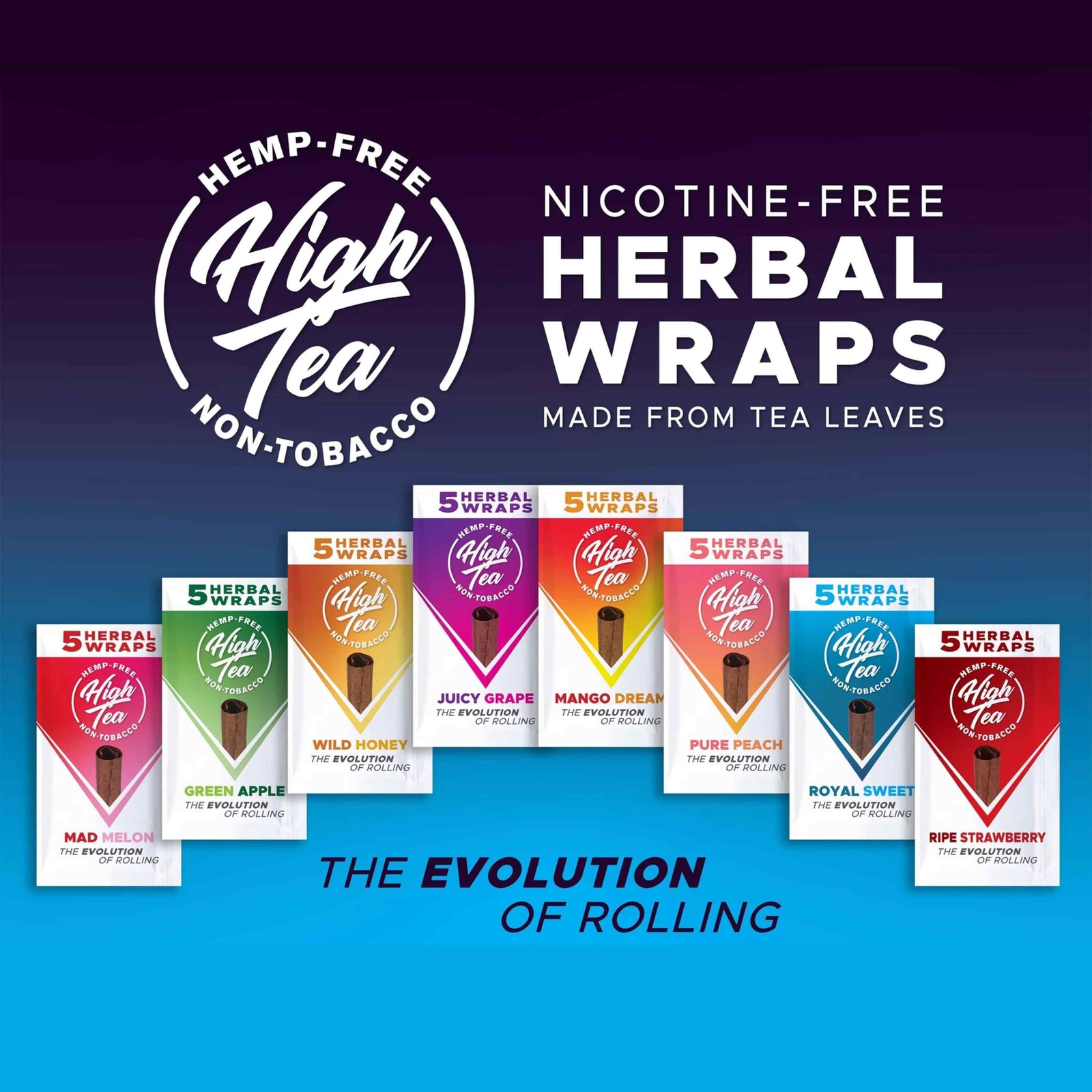 High Tea Wraps RIPE STRAWBERRY Flavor 25 Natural Herbal Wraps Total (5 Pouches)