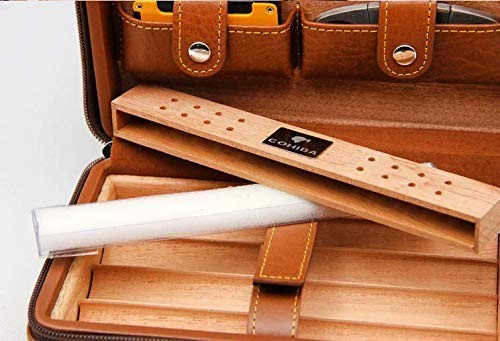 CIGAR IN STYLE Brown Leather Cedar Wood 4 to 6 Ct Cigar Humidor Travel Case