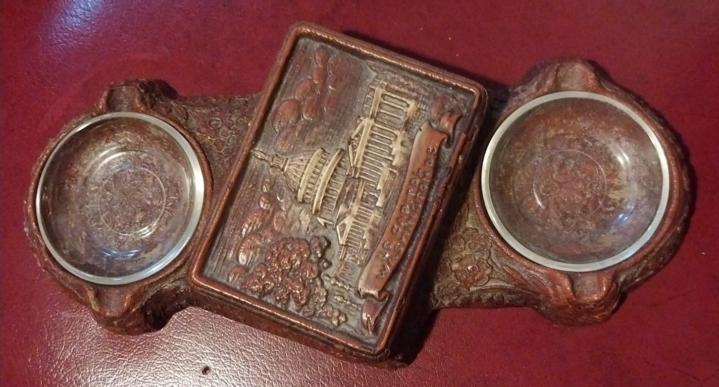 MCM Syroco U.S. Capitol Double Ashtray Cigarette Box w/ Lid – 10.5″ Excellent!!