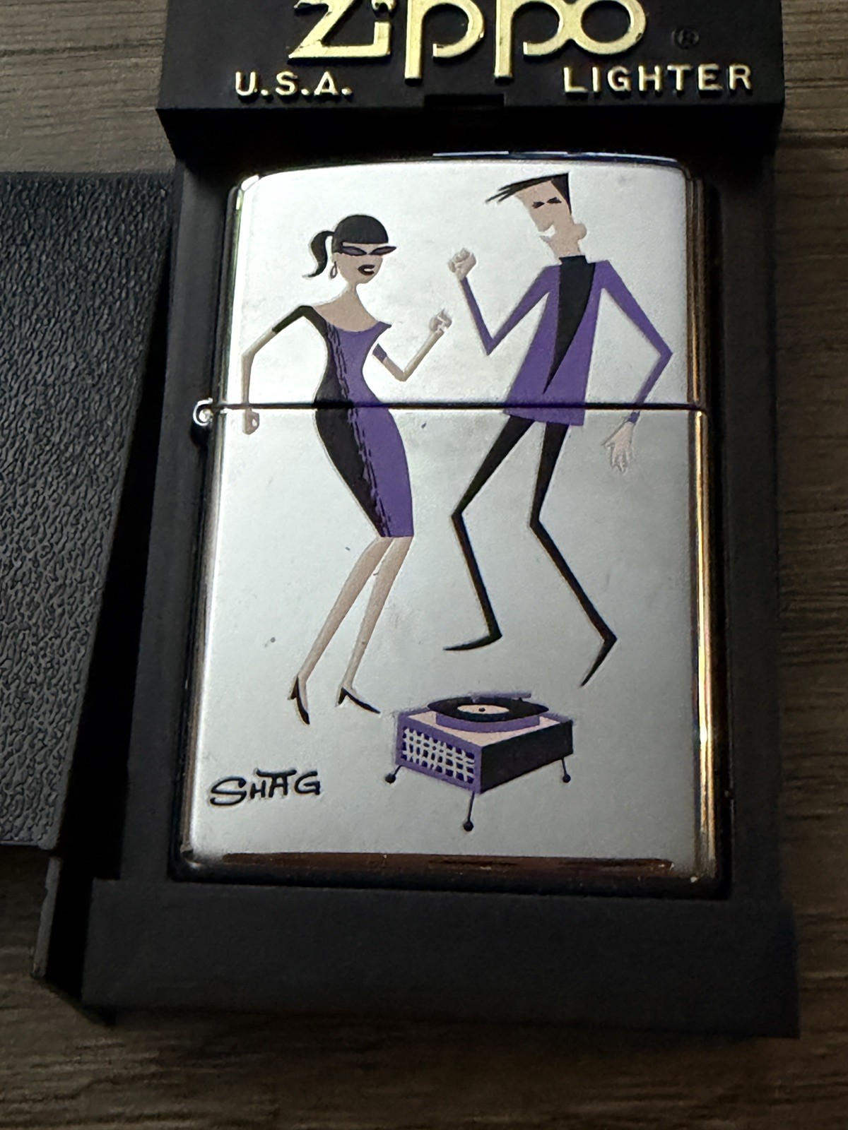 Zippo SHAG Teens Retro Dancing Flamerite Josh Agle Mint Smoke King Record Player