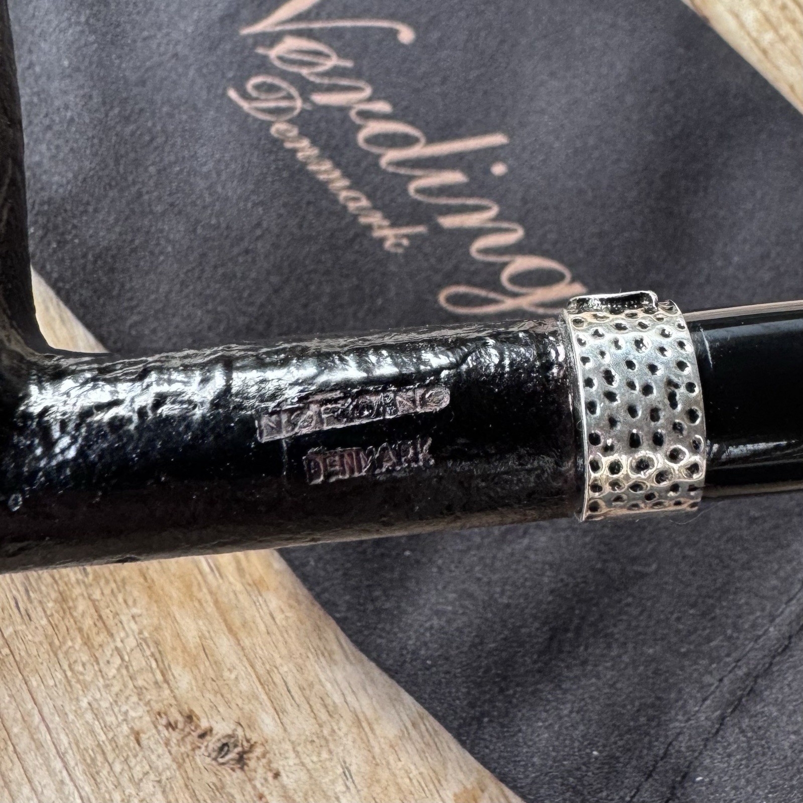 Erik Nording Classic Silver Sandblasted Black Billiard Briar Tobacco Pipe – NEW
