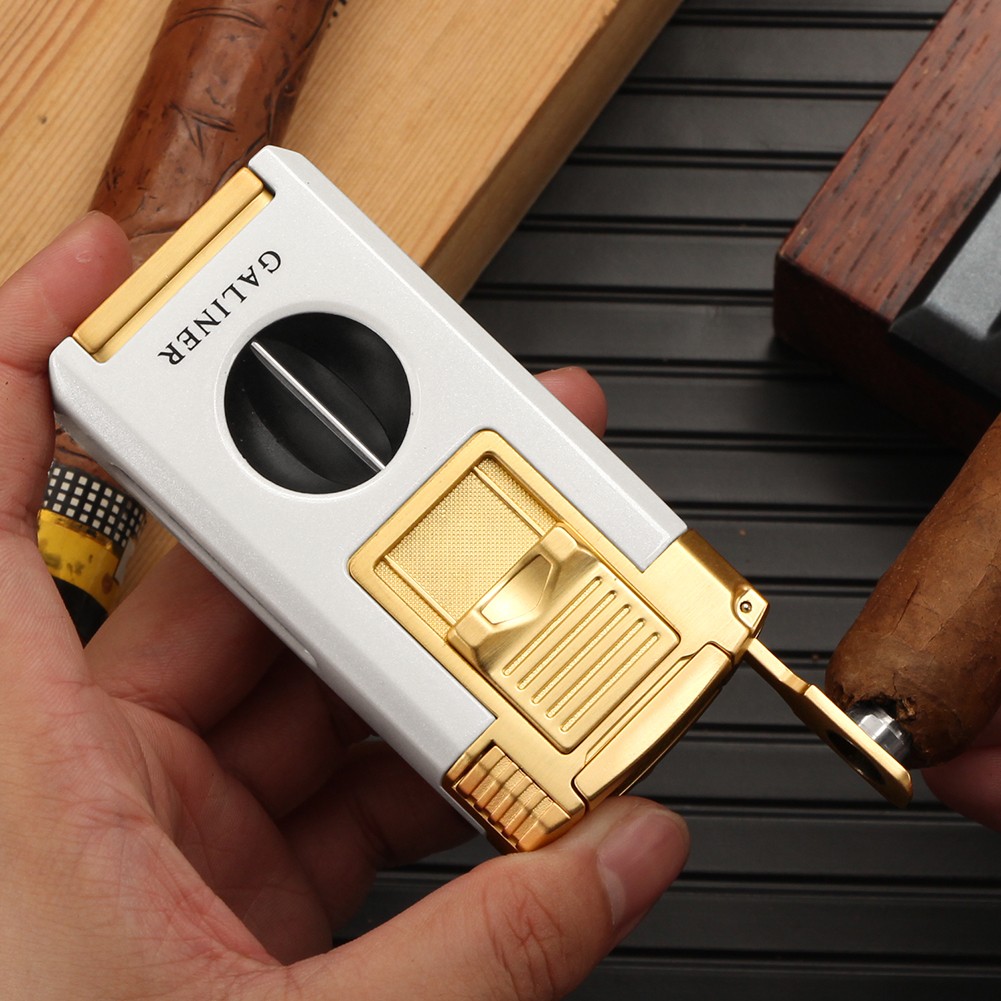 Galiner Butane 2 Jet Flame Torch Lighter Punch Cigar V-cut Holder Needle White