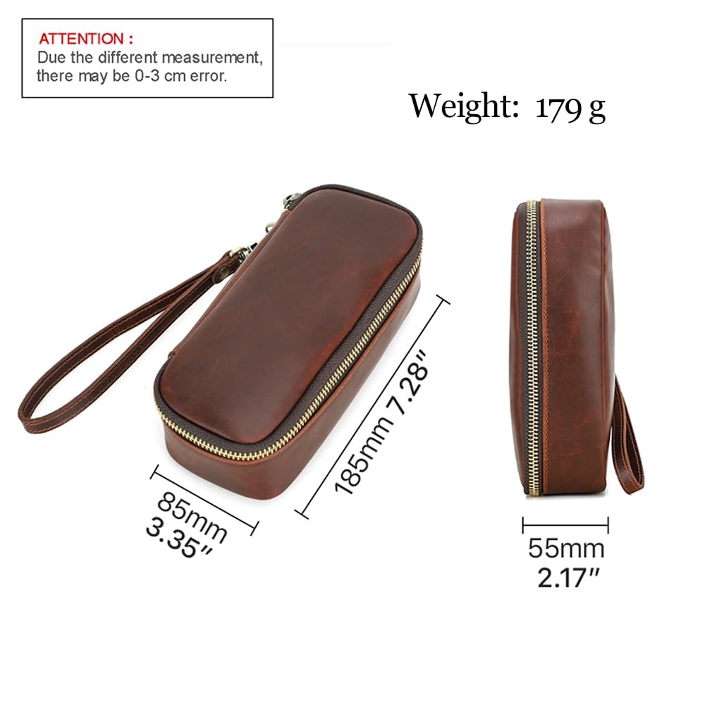 CONTACTS Full Grain Leather Small Pipe for 2 Pipes, Red Brown-for 2 Pipes