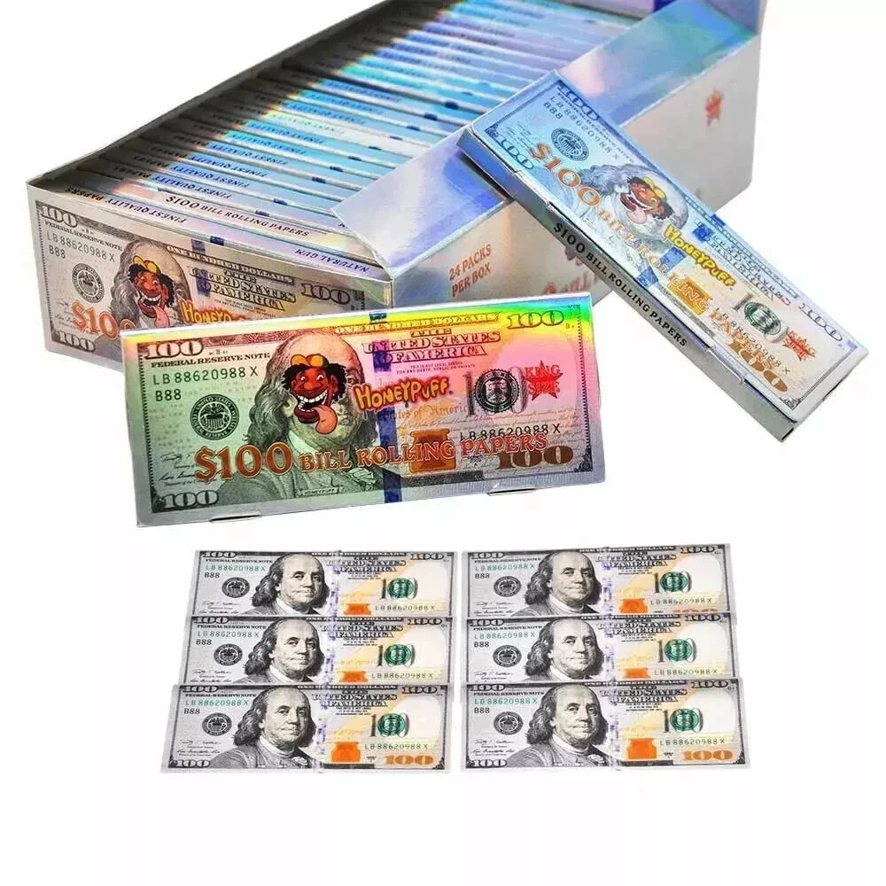 1 Box=24 Booklet $100 Dollar Bill Rolling Paper Cigarette Tobacco Rolling Papers
