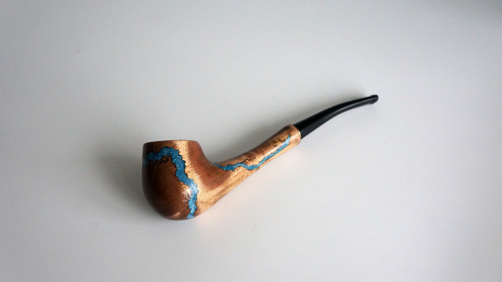 Tobacco pipe, wooden smoking pipe inlay with gemstone turquoise, smoking bowl
