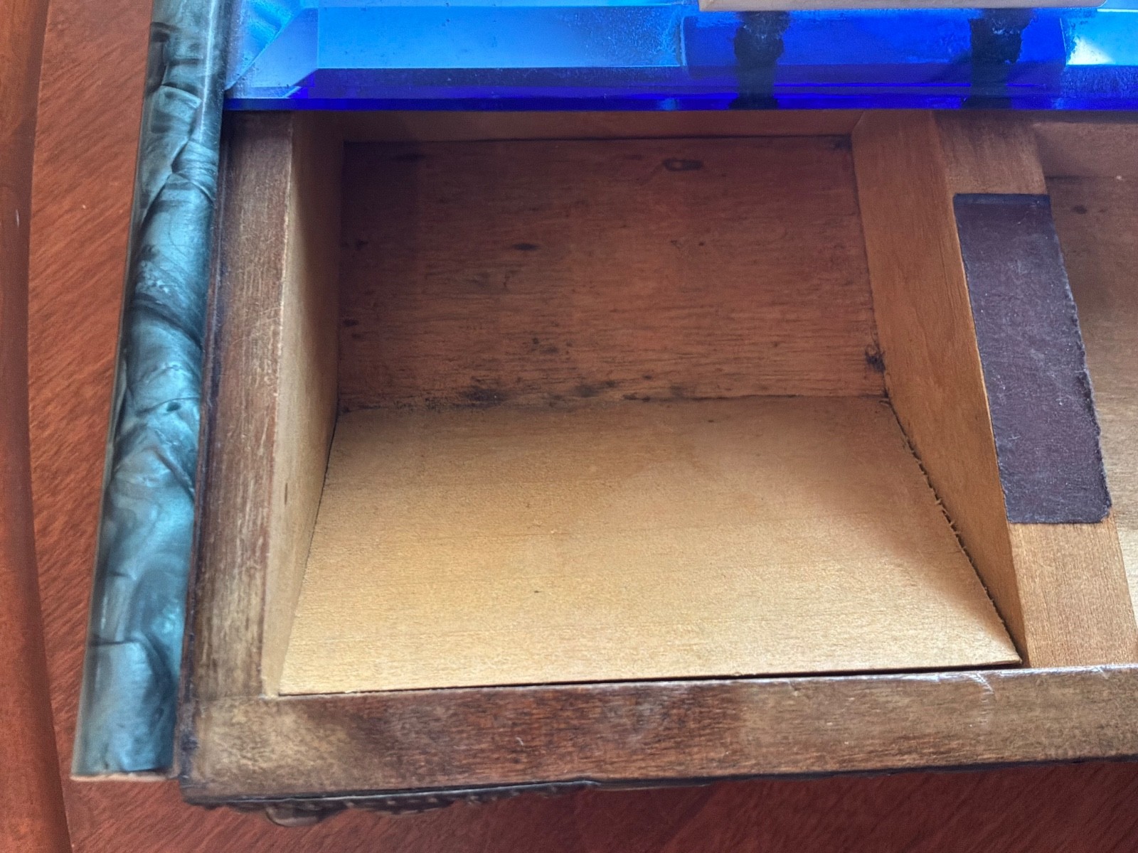 MCM 1960’s Blue Glass Top Table Humidor/ Cigarette Box Marked CIGARROS “RARE”