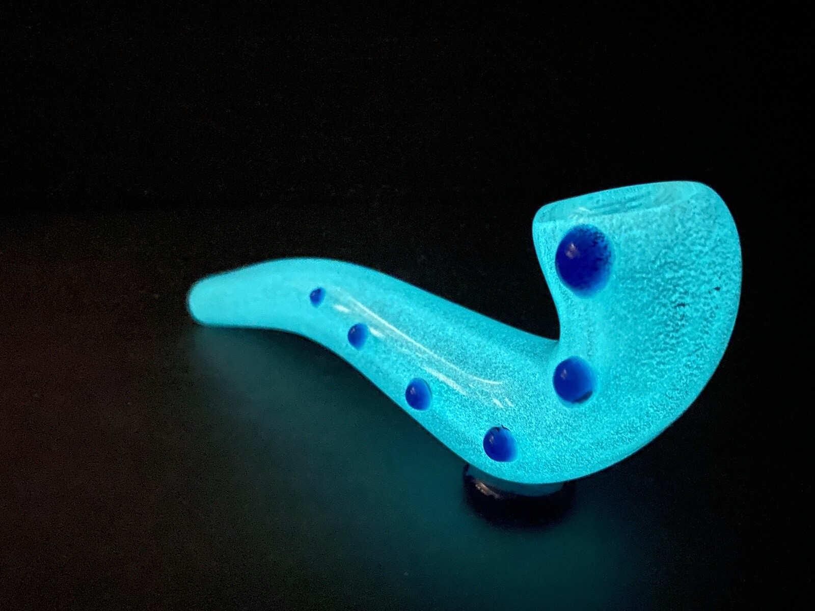 Glow In The Dark Tobacco Glass Sherlock Pipe Blue Marbled.