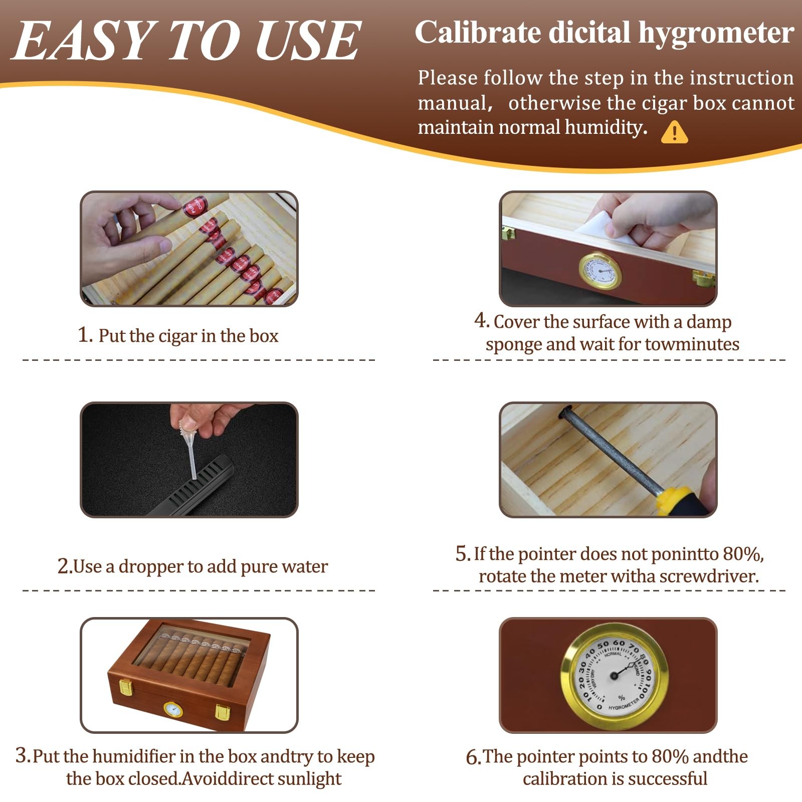 Brown Wooden Desktop Humidor Box, Hygrometer, Humidifier, Divider, 2030 Cigars