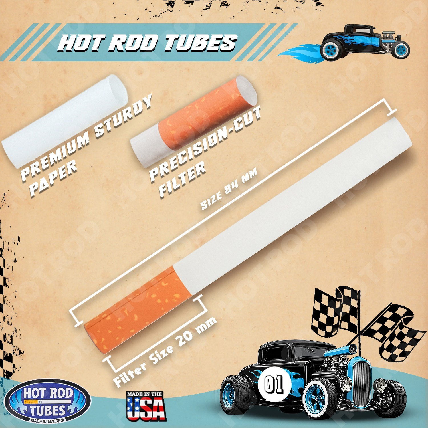 Hotrod Cigarette Tubes Smooth Blue King size 2000 Count 200 RYO Tubes x 10 Boxes