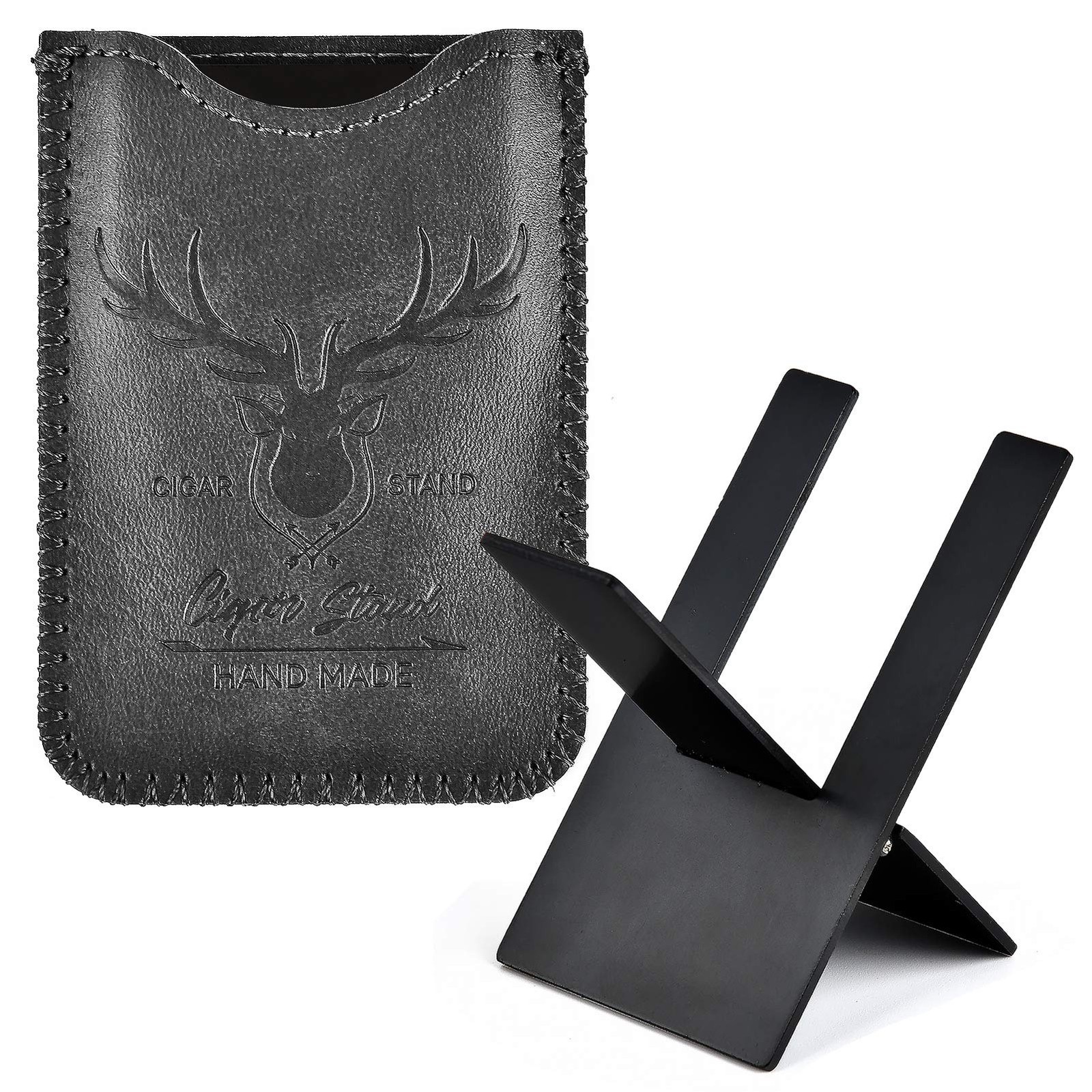Black Stainless Foldable Cigar Stand Holder with Travel PU Leather Case,Lightwei