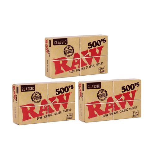 RAW 500’s Classic 1 1/4 Natural Unrefined Rolling Paper – 3 Packs of 500 Papers