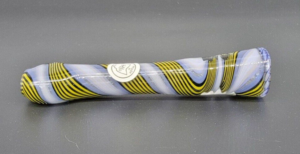 Glass Chillum Tedrow Linework Purple Black Yellow 1 Hitter Tobacco Pipe Handmade