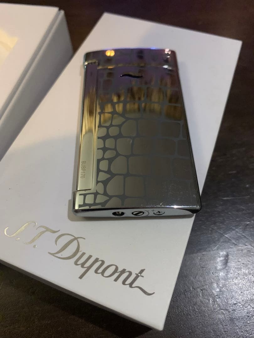 S.T.Dupont Dupont Thin Gas Lighter Croco Dandy Chrome New