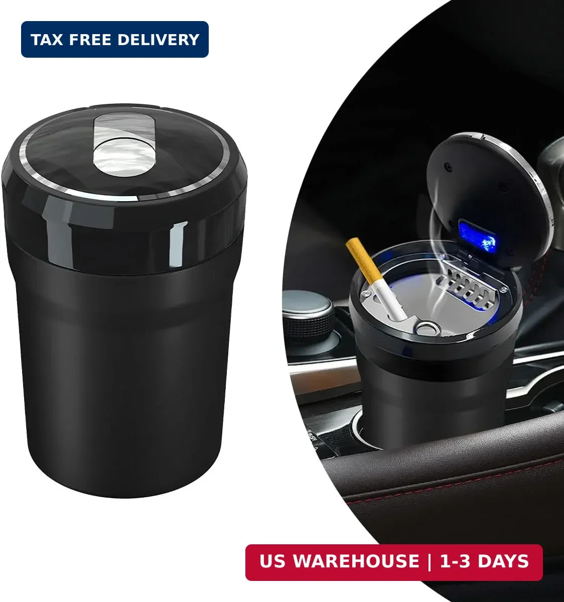 Car Ashtray with Lid, Detachable Smokeless Cylinder Cup Holder Ashtray with L…