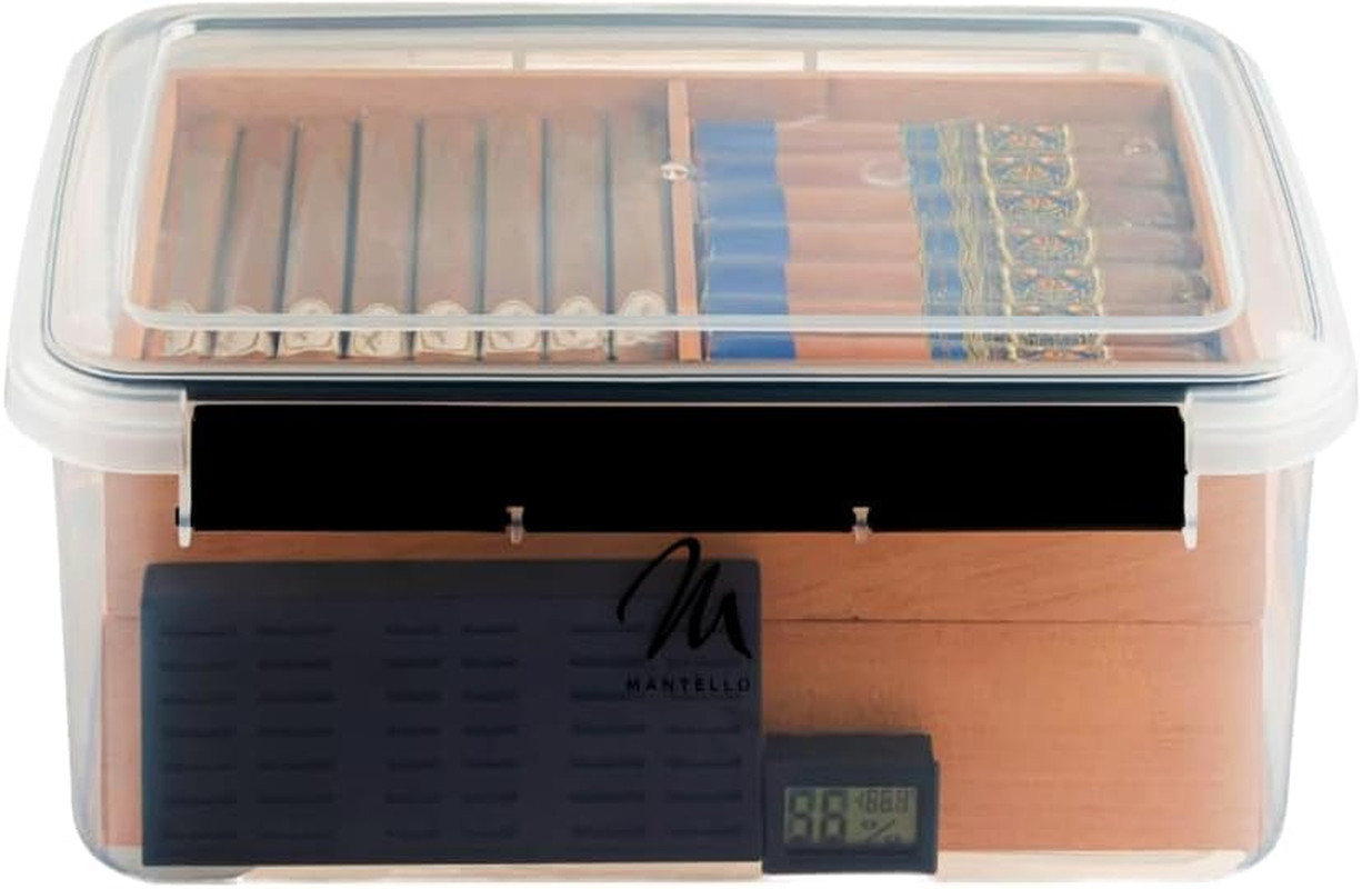 Mantello Cigar Tupperdor – Airtight Humidor with Cedar Trays & Hygrometer