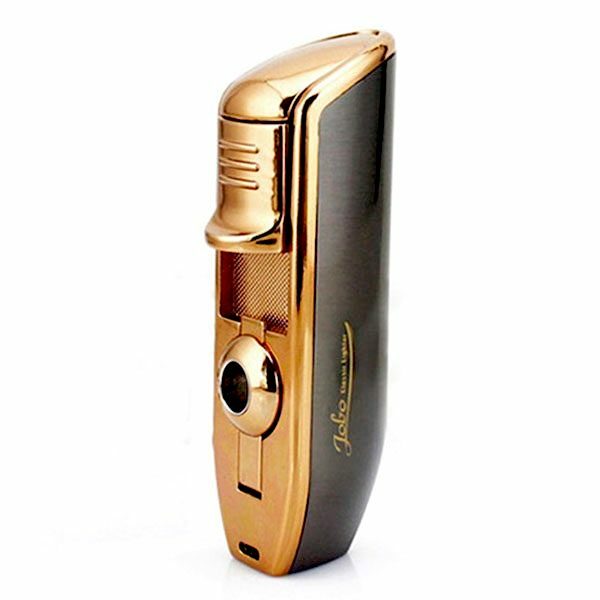 JOBON Classic Triple Torch Flame Cigarette Cigar Lighter with Cigar Punch-Gray