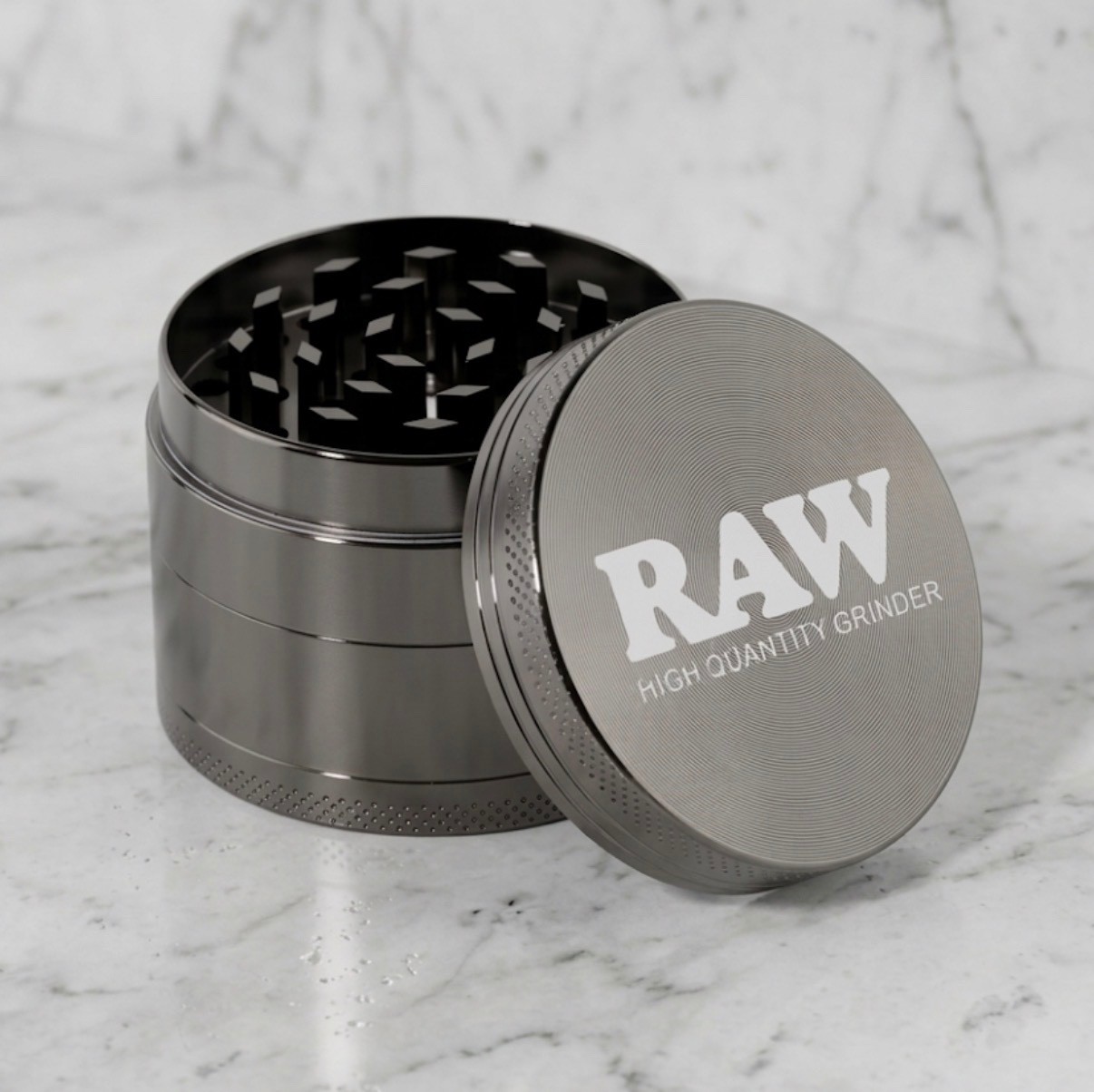 Raw Metal Herb Grinder 50mm 4 Piece Grey Shredder Mighty Raw Solo 2 Accessories