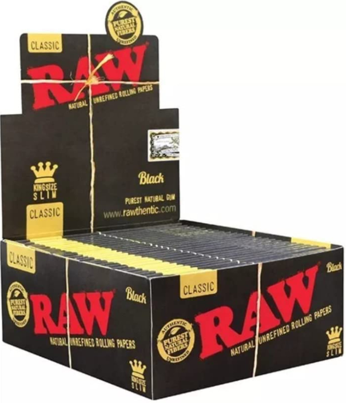 Raw Black Classic King Size Slim Natural Rolling Papers, 50 Packs Box AUTHENTIC