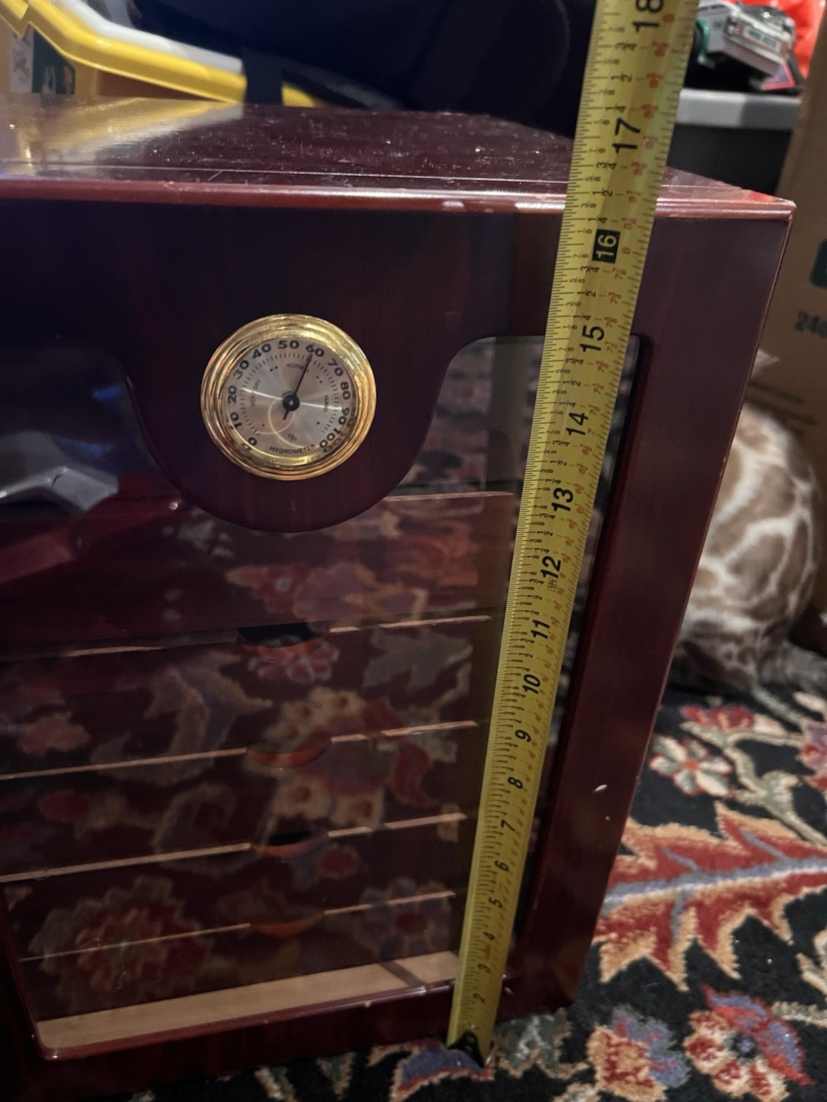 Wooden Cigar Humidor Cabinet 7 Drawer Storage Box with Glass Door Hygrometer⁠