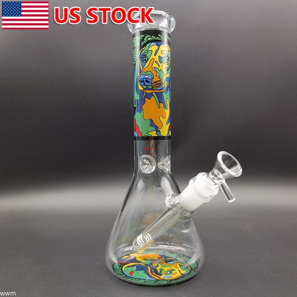 10 Inch Colorful Oil Painting Glass Bong Hookah Water Smoking Pipe +14mm Bowl