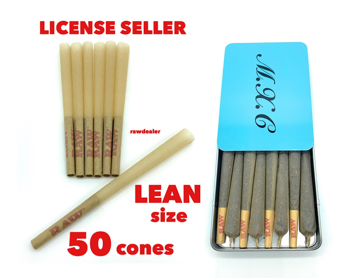 raw classic LEAN size pre rolled cone (50)+ steel slide lock cone holder case