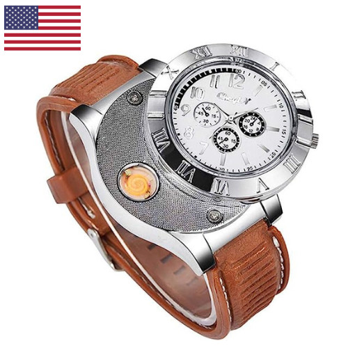 Men’s Casual Wristwatches with USB Lighter Windproof Flameless Cigarette Cigar