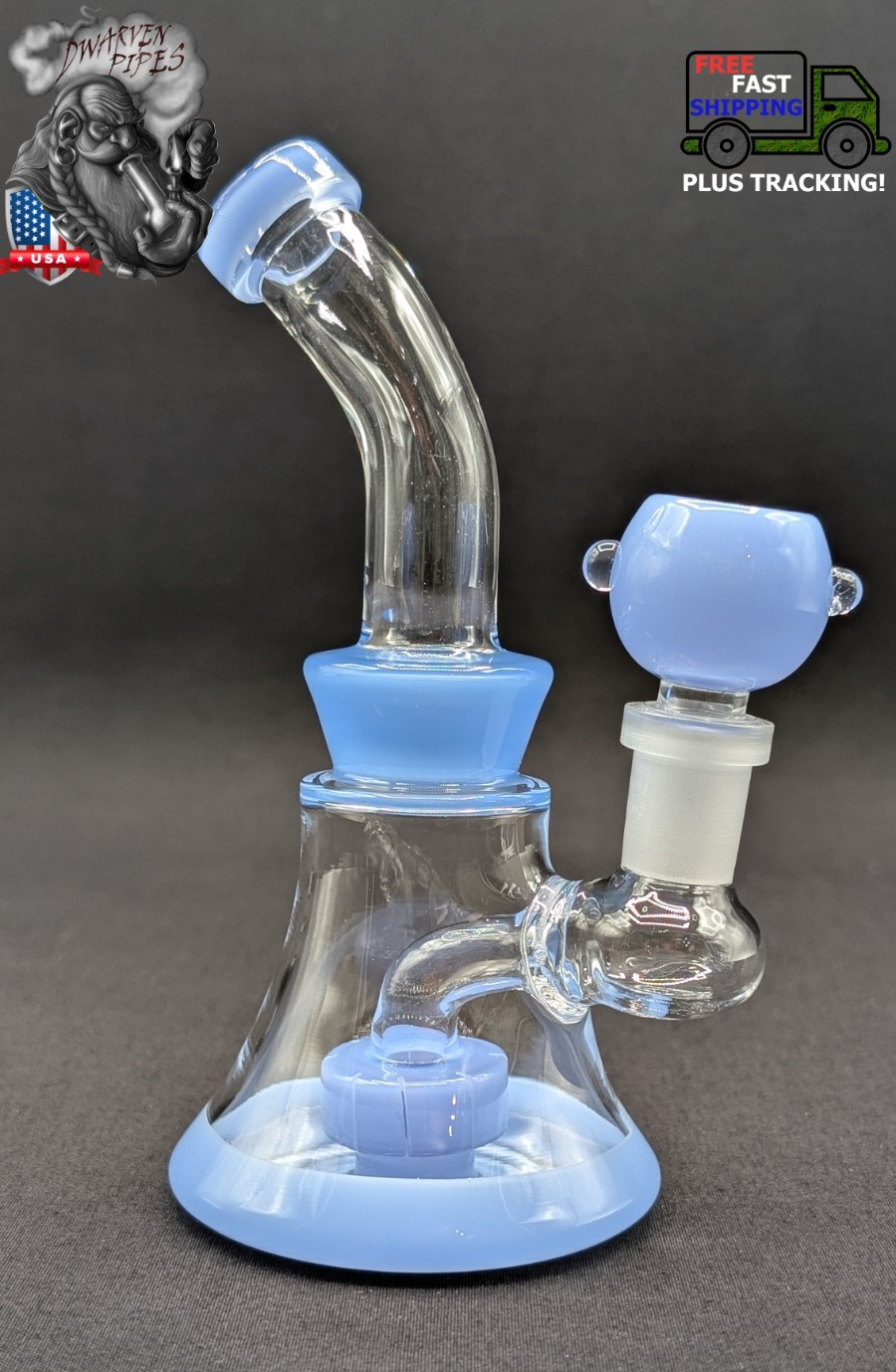 6″ Inch Glass Hookah Water Pipe Bong Bent Neck Perc Light Blue