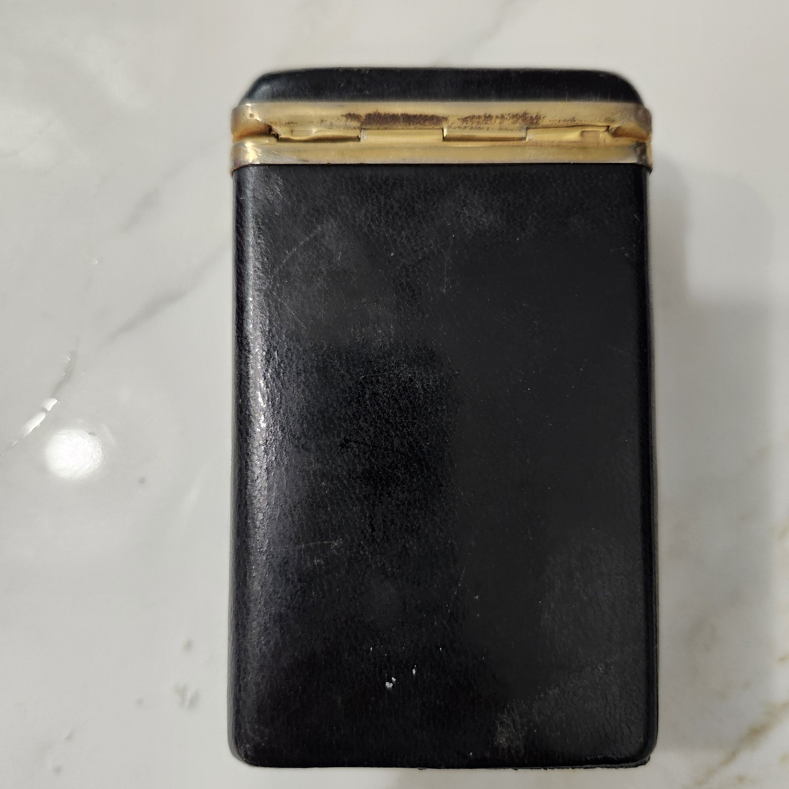 Vtg Black Cigarette Case, Unbranded, Spain, Genuine Leather, Gold Clasp & Hinge