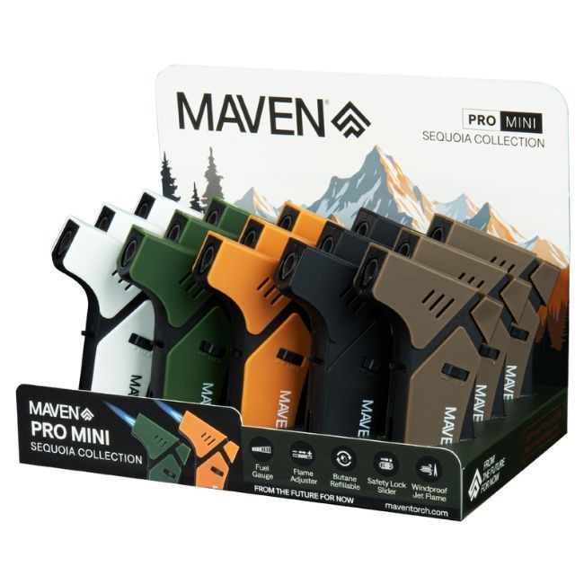 Maven PRO MINI Torch Lighters – 15 Pack Display (Model 98-1171SQ | Sequoia