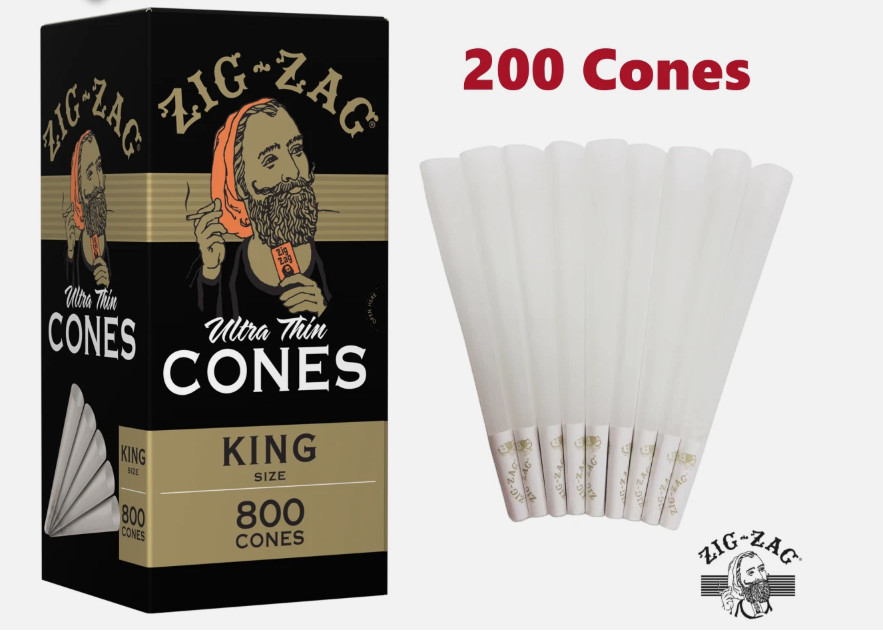 Zig Zag KING Size Ultra thin Pre rolled Cone 200 Cones + FREE LIGHTER