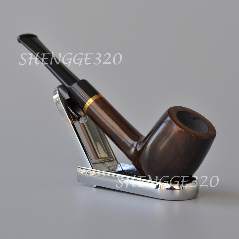 Ebony Wood Wooden Tobacco Pipe billiard Saddle Stem Lacquer Coated Natural Brown
