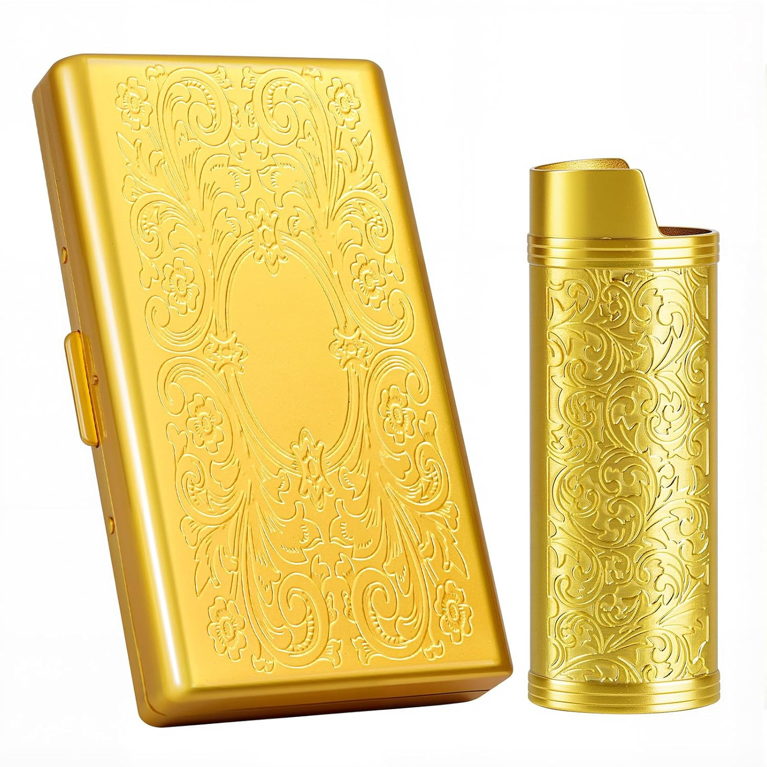 Vintage Metal Cigarette Case with J6 Lighter Metal Case, Holds 12Pcs 100Mm Cigar