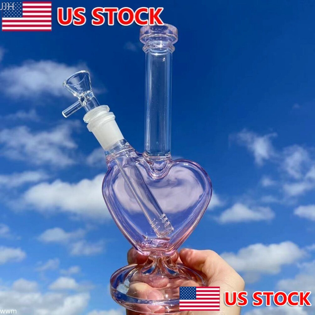 US 9″ Pink Heart Glass Bong Smoking Pipes Water Pipe Glass Bubbler Hookah +Bowl