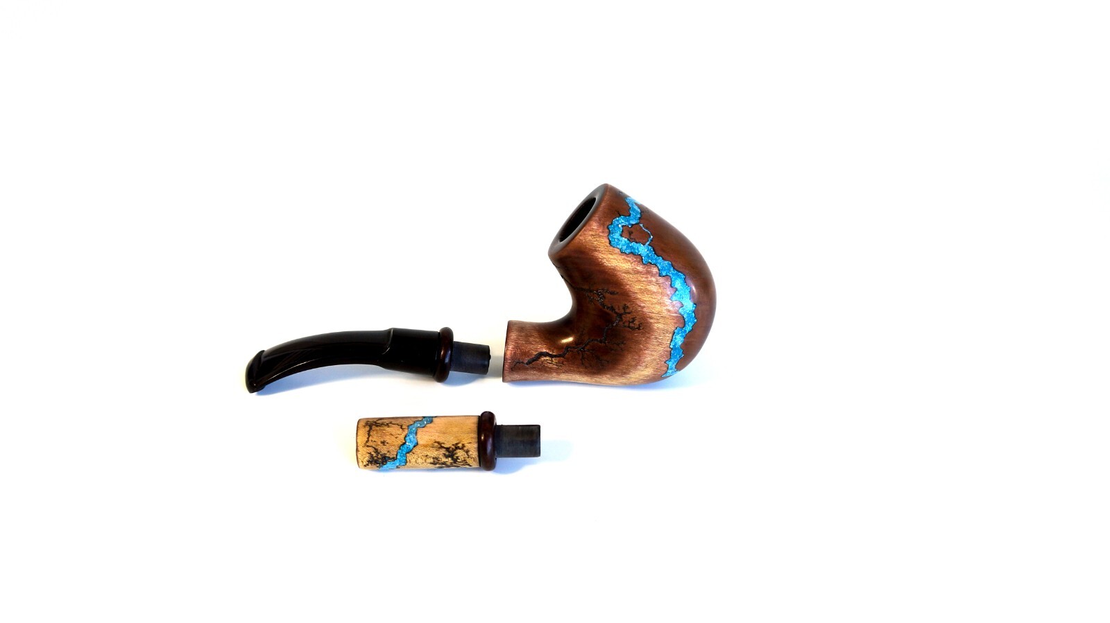 Handcrafted wooden tobacco pipe with Turquoise inlay, 7″ Wooden smoking pipe