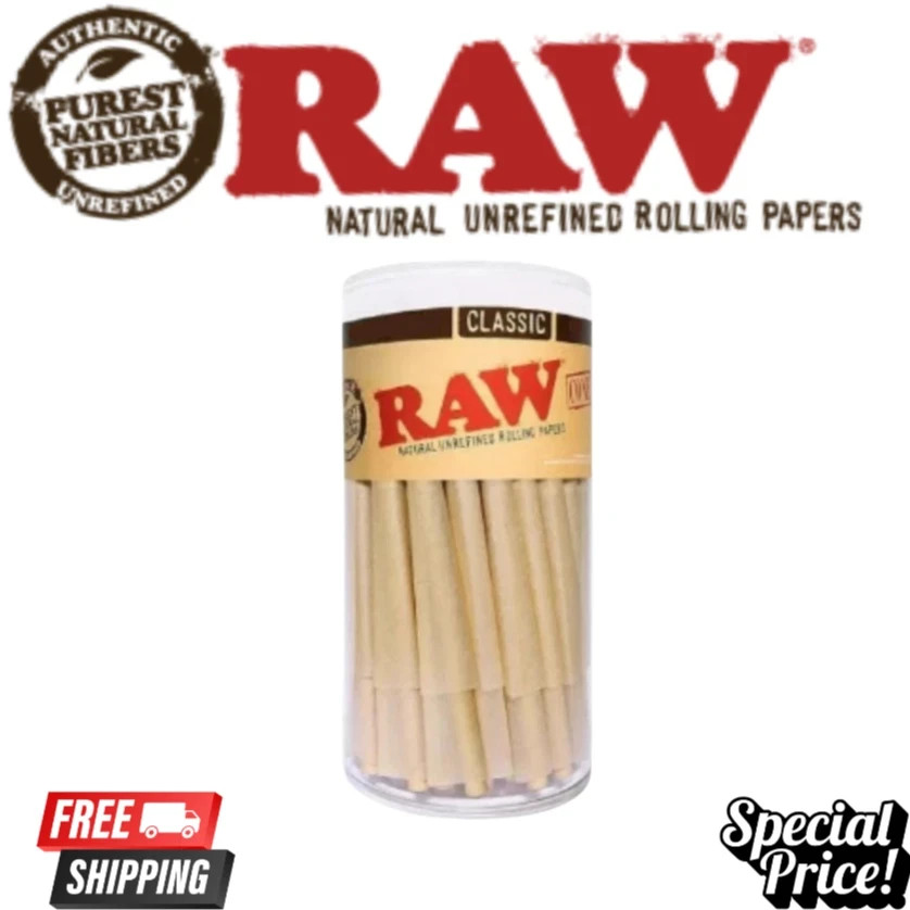 RAW Classic King Size Pre-Rolled Cones 100% Authentic Slow Burning 200ct