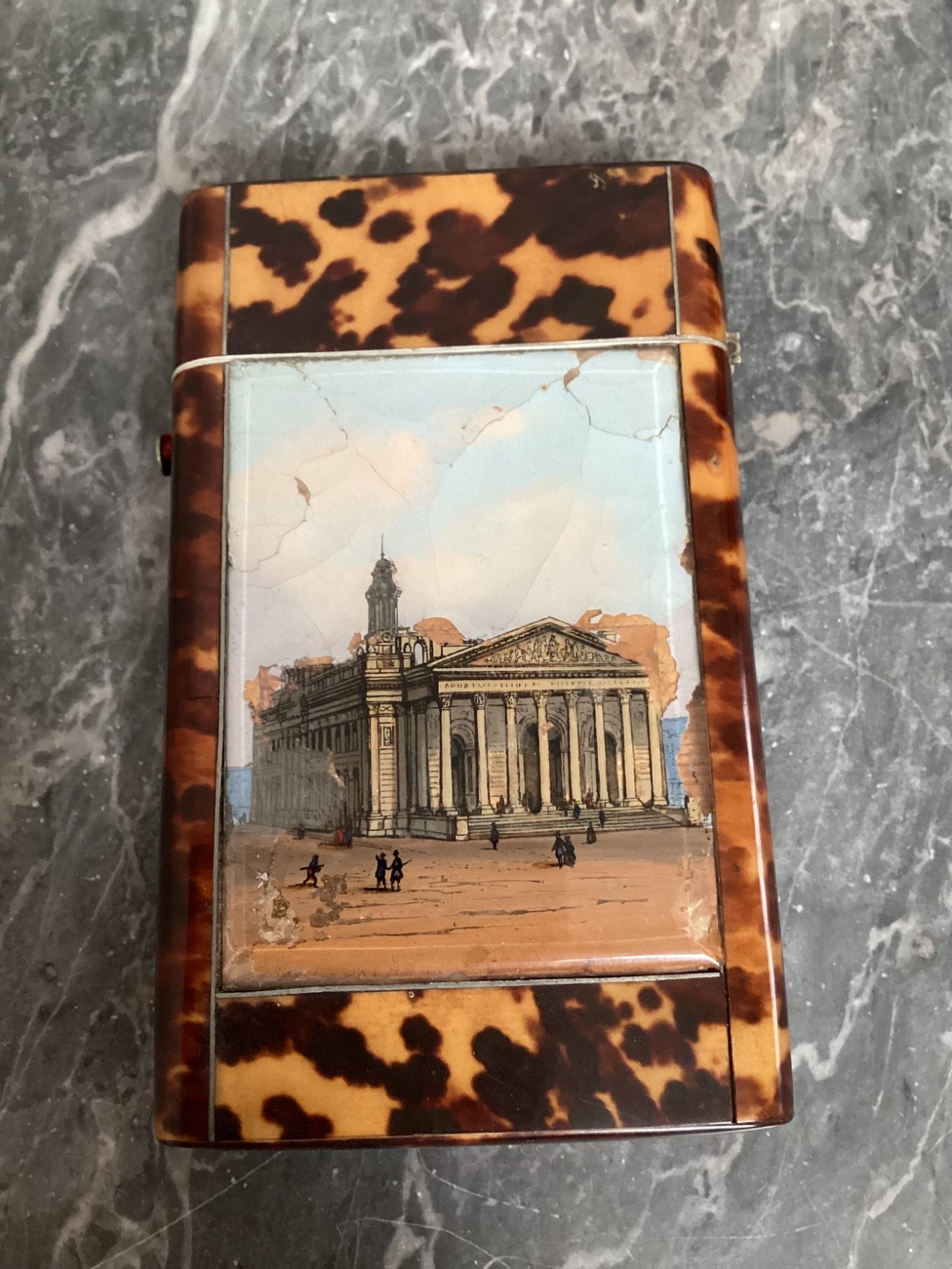Antique faux tortoiseshell caddy , smokers cigar box 19 th C.