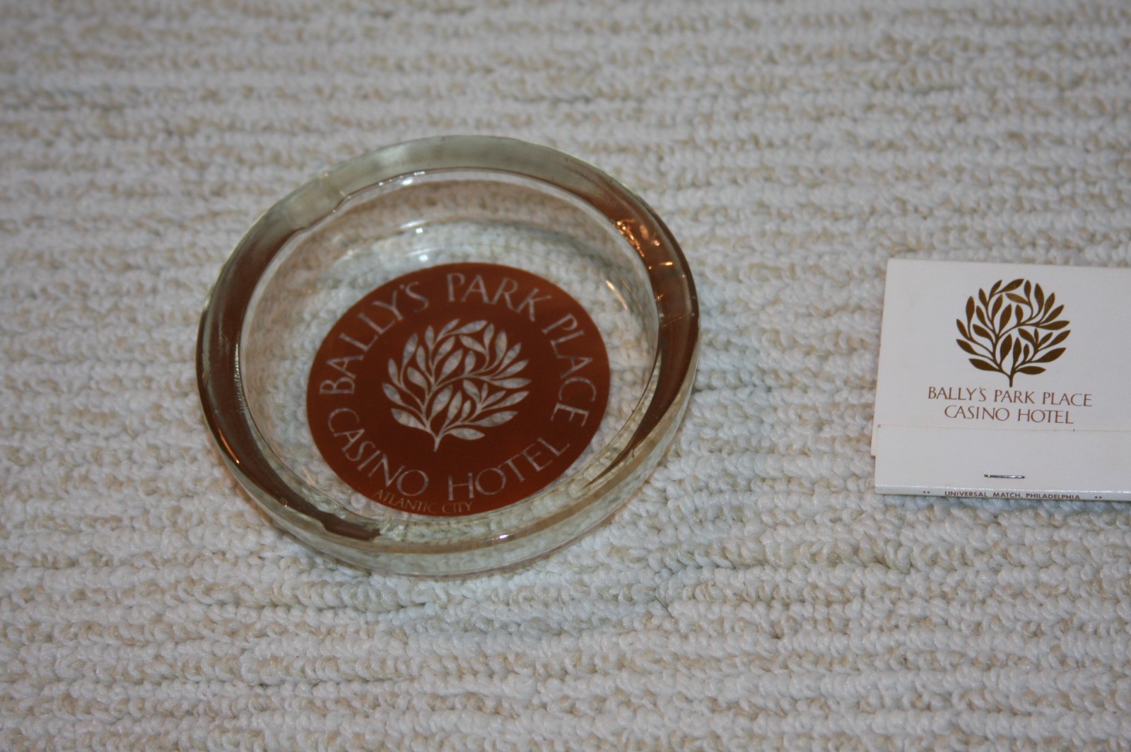 Vintage Ballys Park Place Atlantic City Glass Ashtray & Matchbook Casino Set