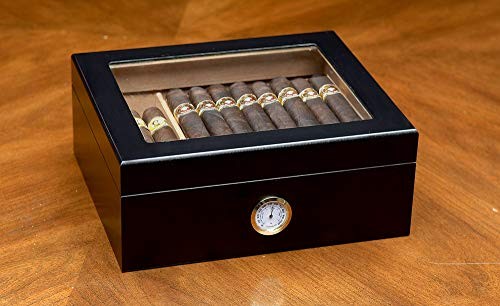 Prestige Import Group Chalet Glass Top Desktop Cigar Humidor with Hygrometer and