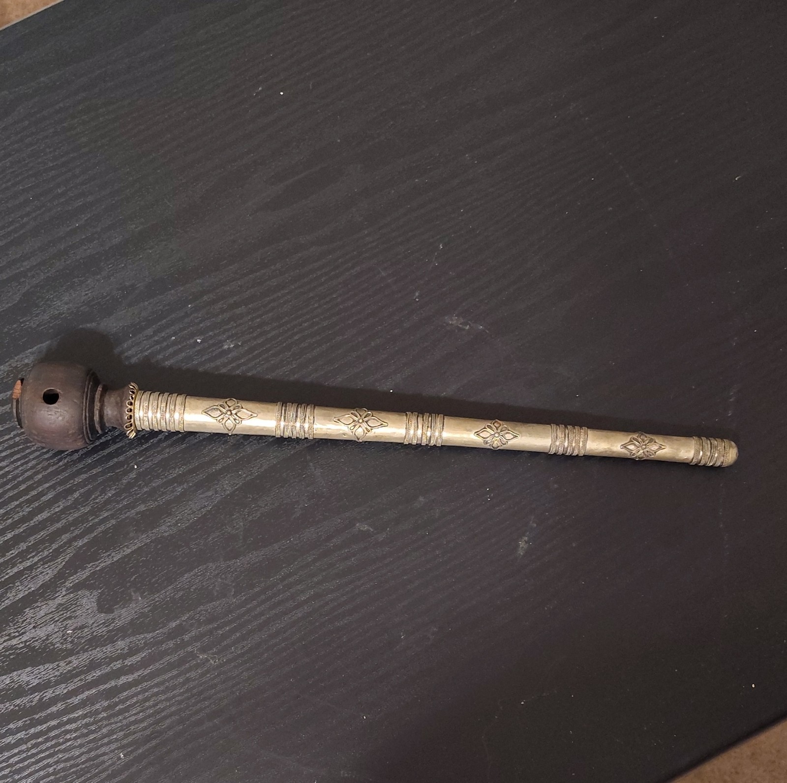 Handmade Collectible Large Asian Tobacco Pipe with Metal Detailing