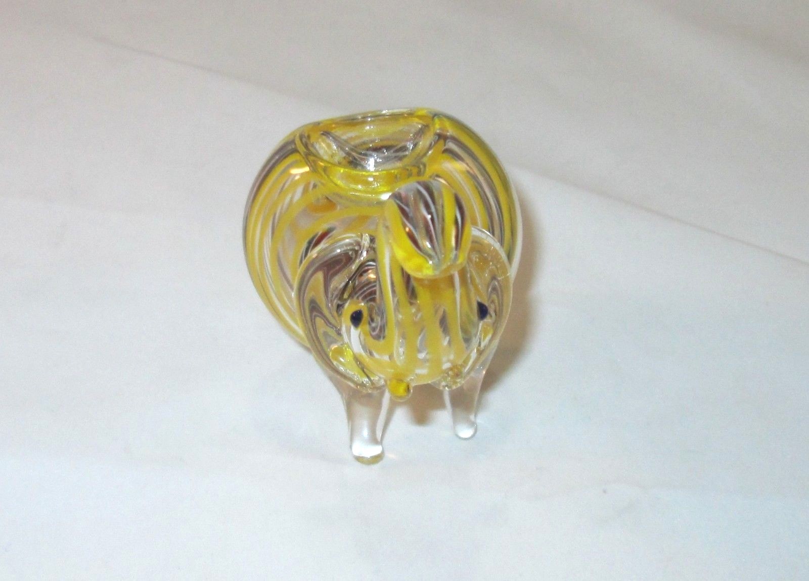 Glass Elephant Tobacco Pipe Collectible 3″ Hand Blown Yellow Black & Red Stripe