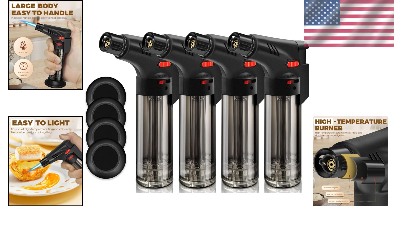 4 Pack Eagle Jet Torch Gun Lighter Adjustable Flame Windproof Butane Refillable