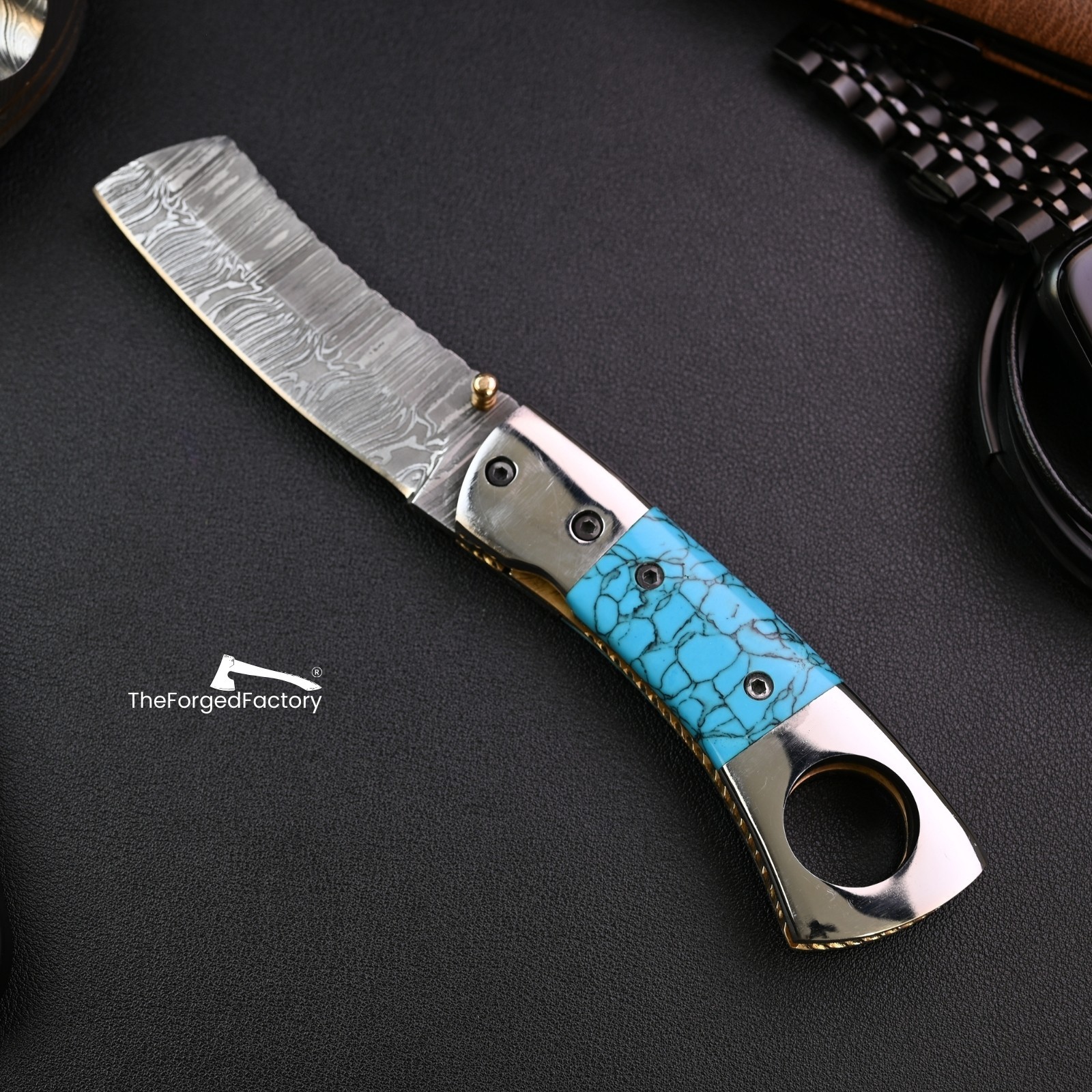 Cigar Cutter Knife Razor Sharp Damascus Steel Blade with Sheath Pocket Scissors