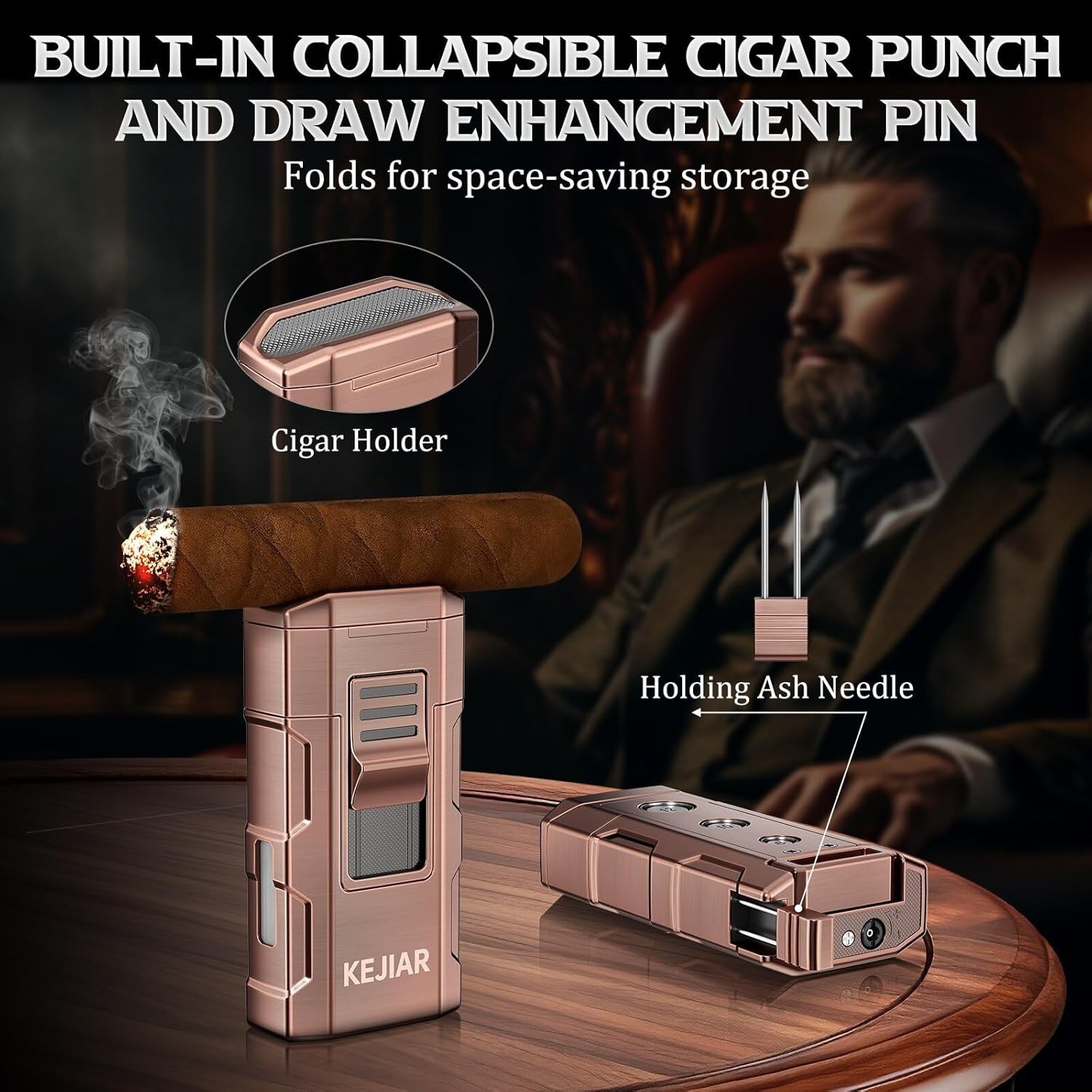 Torch Lighter, Refillable Dual Jet Flame Butane Lighter with 3-Size Punch Cut…