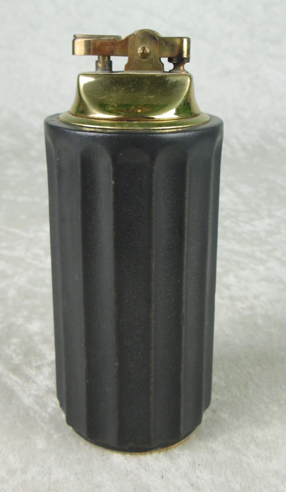 Hyalyn Pottery Table Lighter Black Ribbed Vintage Mid Century Modern 5-1/8in T
