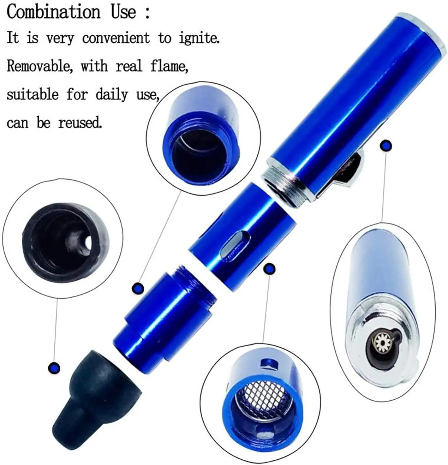 Lighters Long Portable Metal All in One Pipe Built-in Detachable Inflatable Ligh
